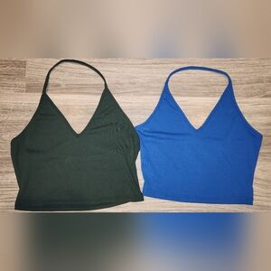 SHEIN Halter Neck Camisoles - Dark Green and Bright Blue